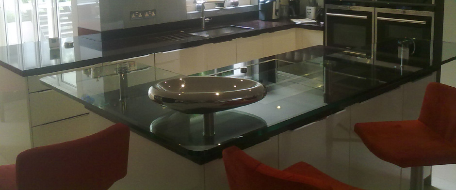 Glass breakfast bars and glass table tops